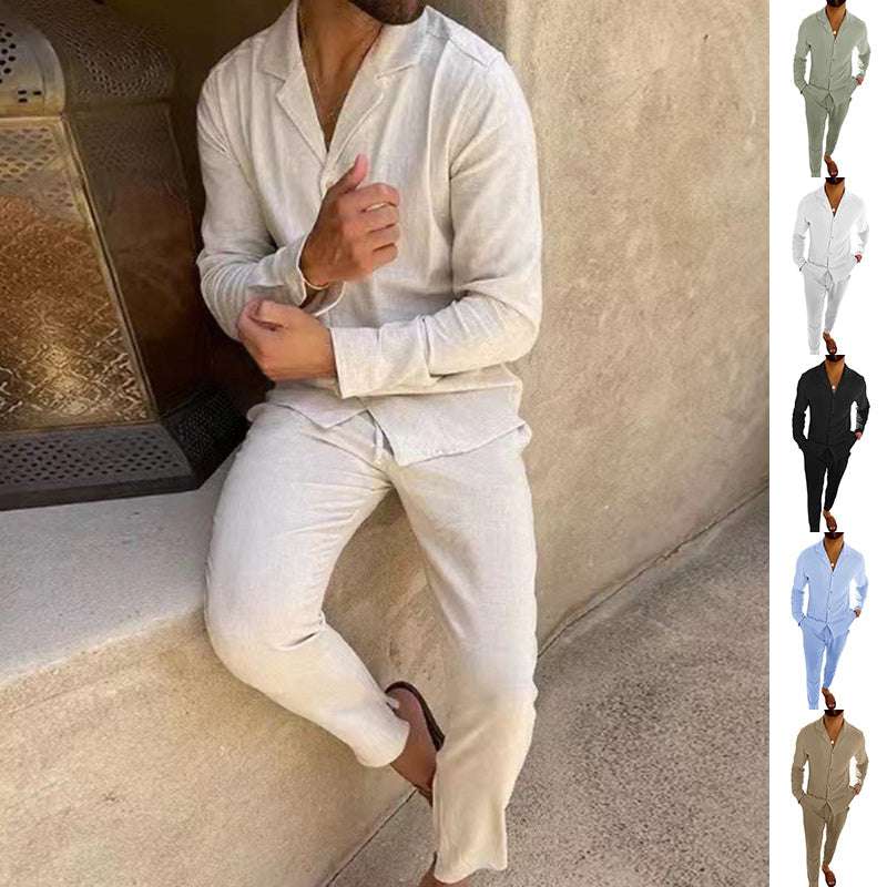 Casual Long-sleeved Suits Fashion Lapel Single-breasted Shirt Top And Slim-fit Trousers Men Clothing - globaltradeleader