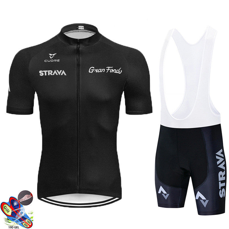 STRAVA Black Quick Dry Cycling Jersey 19D Bib Set