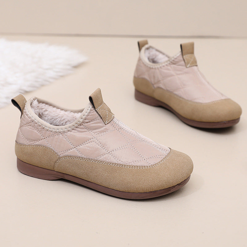Winter Cloth Shoes For Women Plus Velvet Soft Bottom One Pedal Cotton Shoes Warm Flat Bottom Gommino - globaltradeleader