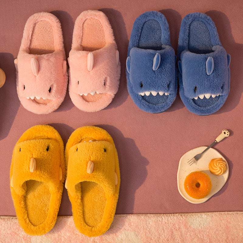 Shark Slippers Fluffy Slippers For Women Couple House Shoes Winter - globaltradeleader