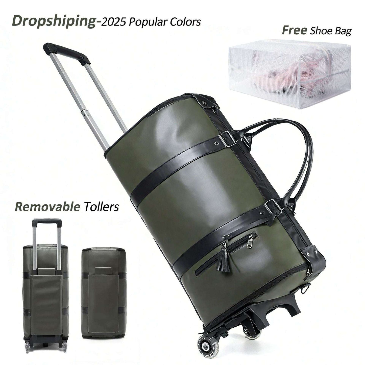 Lengthened Foldable Trolley Large Capacity Suit Bag Full Black Travel Bag - globaltradeleader