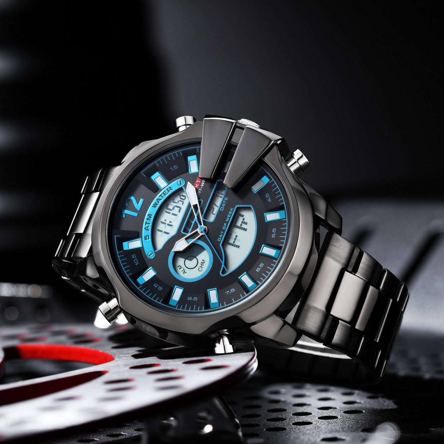 New Men's Double Display Alarm Clock Led Sports Steel Watch Waterproof - globaltradeleader