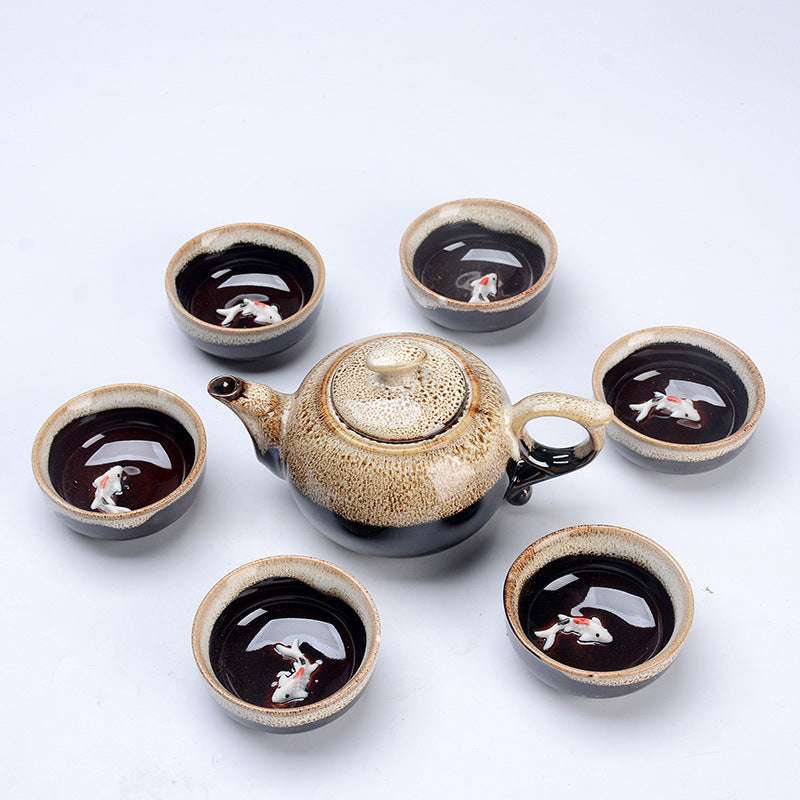 Household Plus Fish Kiln Into Teacup Set