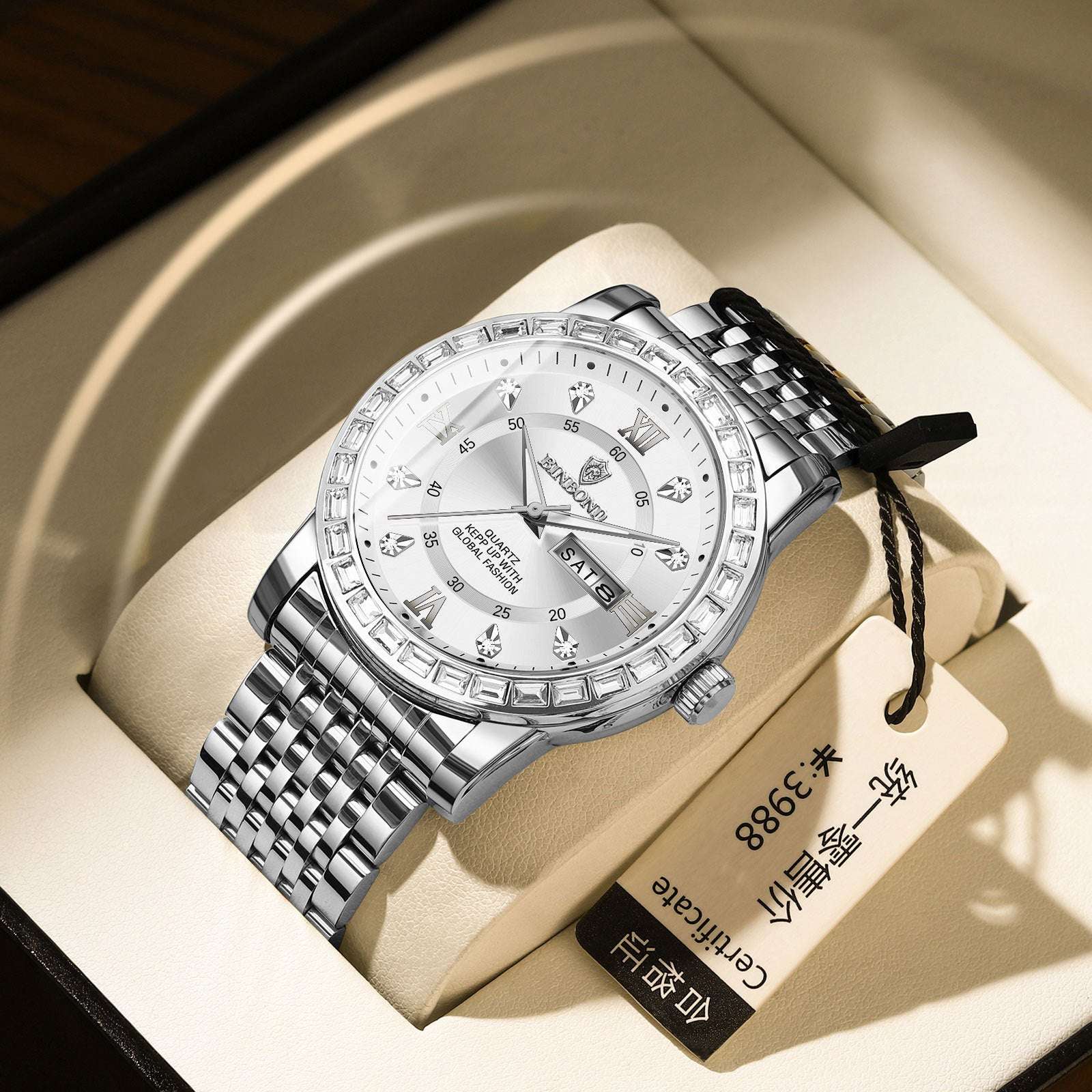 Business Diamond-embedded Mechanical Watch Double Calendar Waterproof Luminous - globaltradeleader