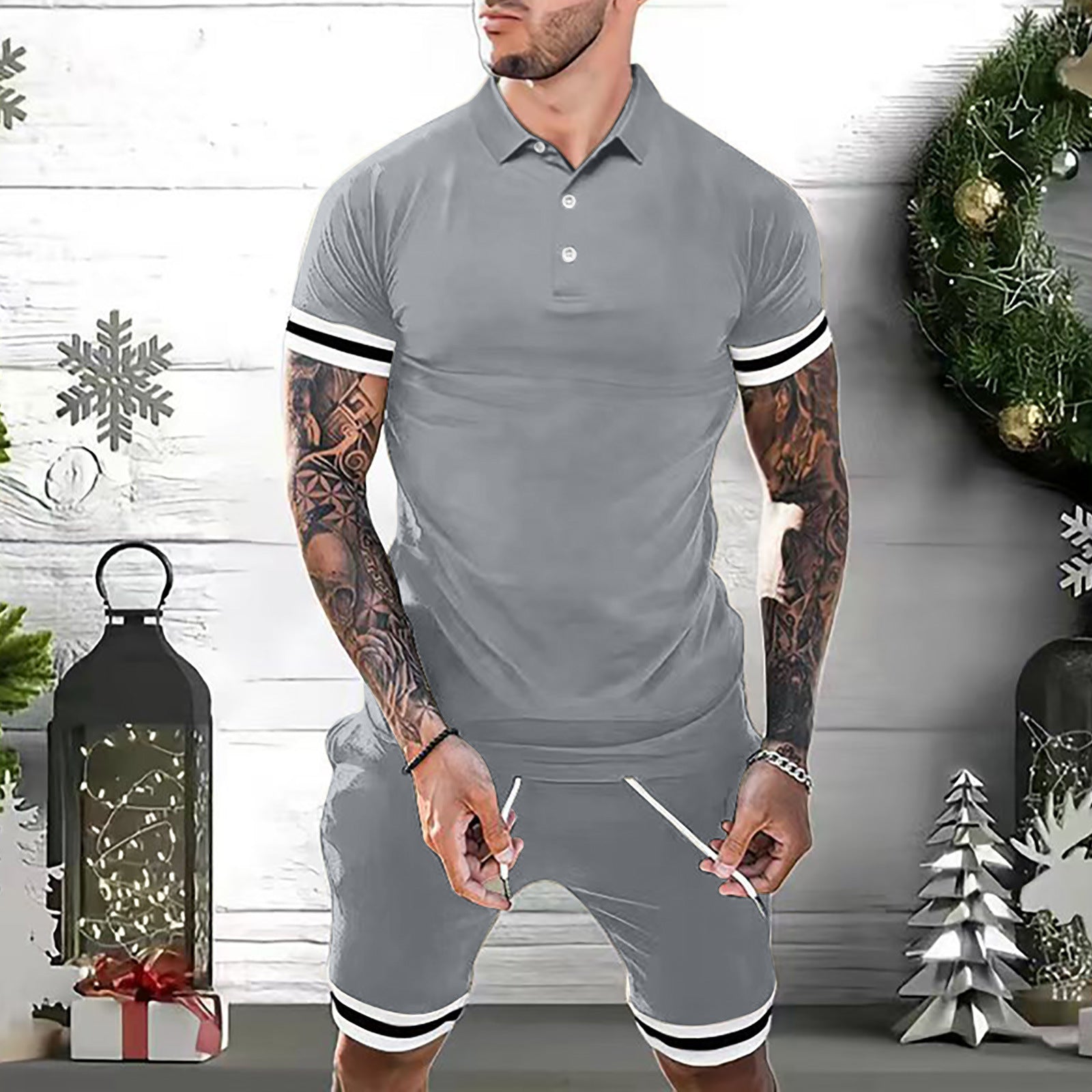 Mens Short Sets 2 Piece Outfits Polo Shirt Fashion Summer Tracksuits Casual Set Short Sleeve And Shorts Set For Men - globaltradeleader