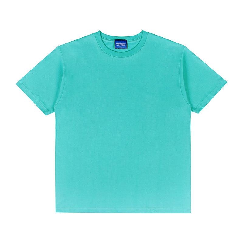 Heavy American High Street Solid Color Loose Shoulder Cotton Round Neck T-shirt - globaltradeleader