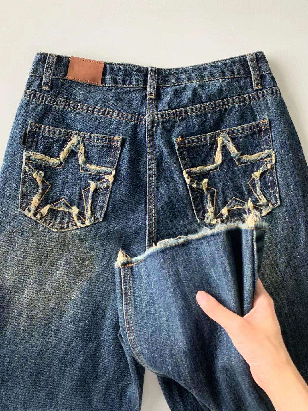 American Style Retro Rough Hem Micro Flare Jeans