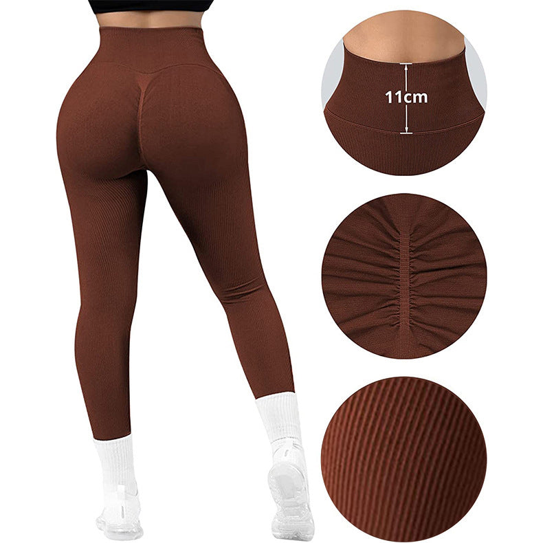 High Waist Seamless Leggings Threaded Knitted Fitness Pants Solid Women's Slimming Sports Yoga Pants Elastic Running Sport Leggings - globaltradeleader