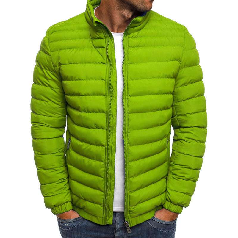 Men Jacket Zipper Solid Color Long Sleeves Pockets Coldproof Autumn Thicken Cotton Padded Overcoat For Outdoor - globaltradeleader