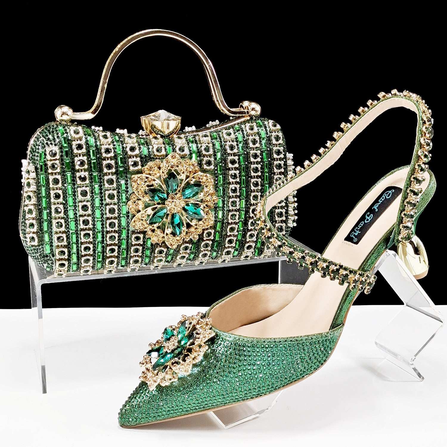 Sexy Women's Shoes And Bags Suit Drill Buckle Flower Decorative Ankle Drill Chain With Hard Clutch - globaltradeleader