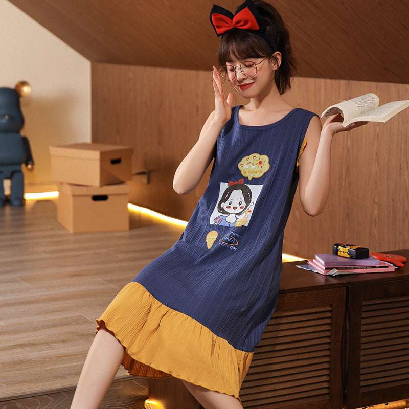 Women's Fashion Simple Cotton Halter Top Pajama Skirt