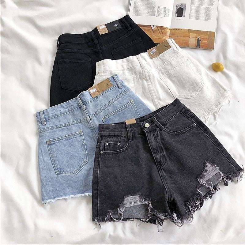 Denim Shorts Women's High Waist Loose Hole Wide Leg - globaltradeleader