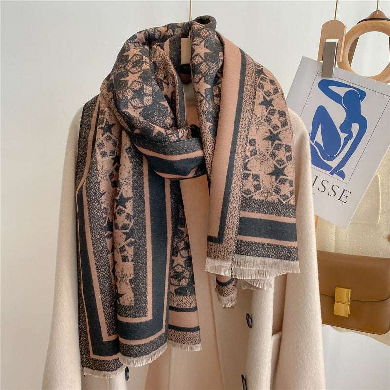 Autumn And Winter Five-pointed Star Warm Scarf Female Long Thickened Artificial Cashmere Scarf