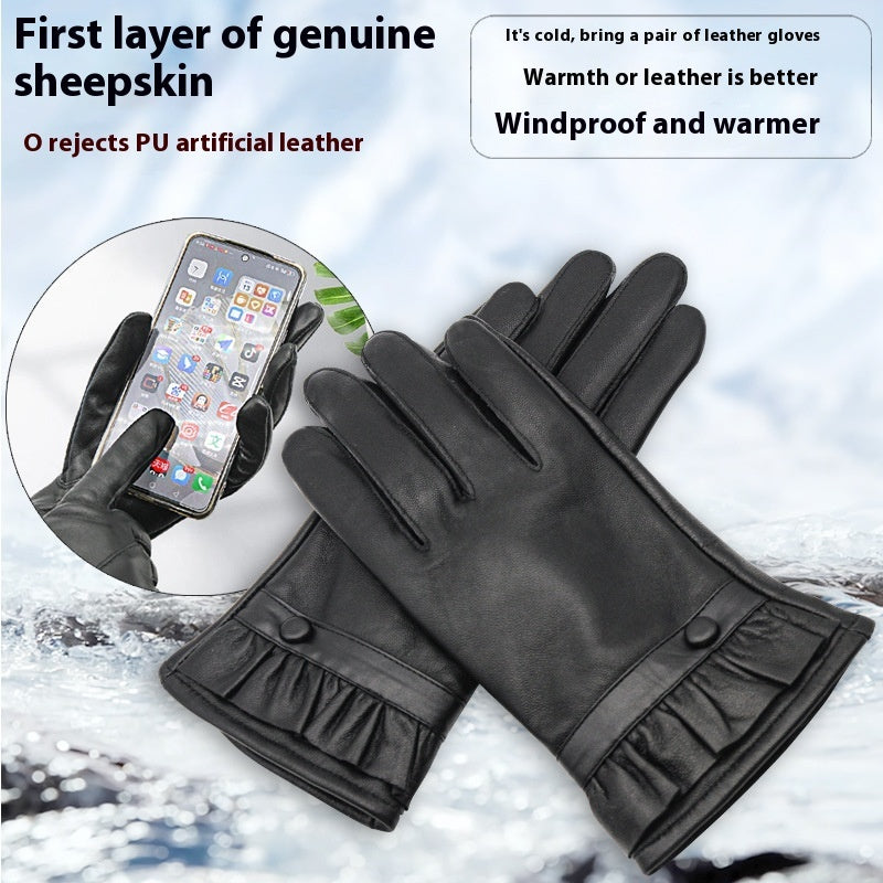 Genuine Leather Gloves Men's Winter Velvet Cold Protection Warm Sheepskin Gloves Cycling And Driving Touch Screen - globaltradeleader