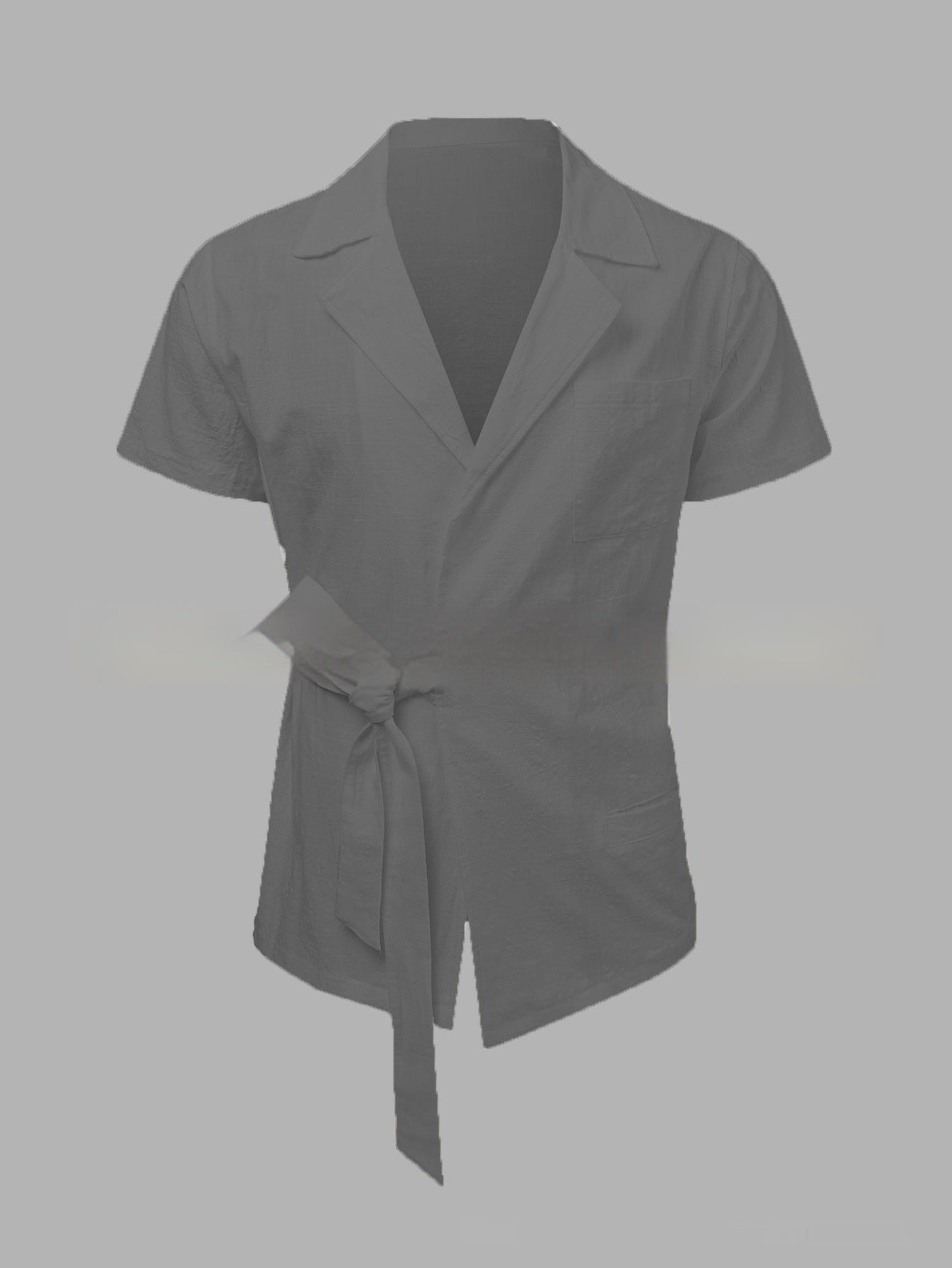Summer Men's Solid Color Cotton And Linen Suit Lapel Tied Short Sleeve Shirt - globaltradeleader