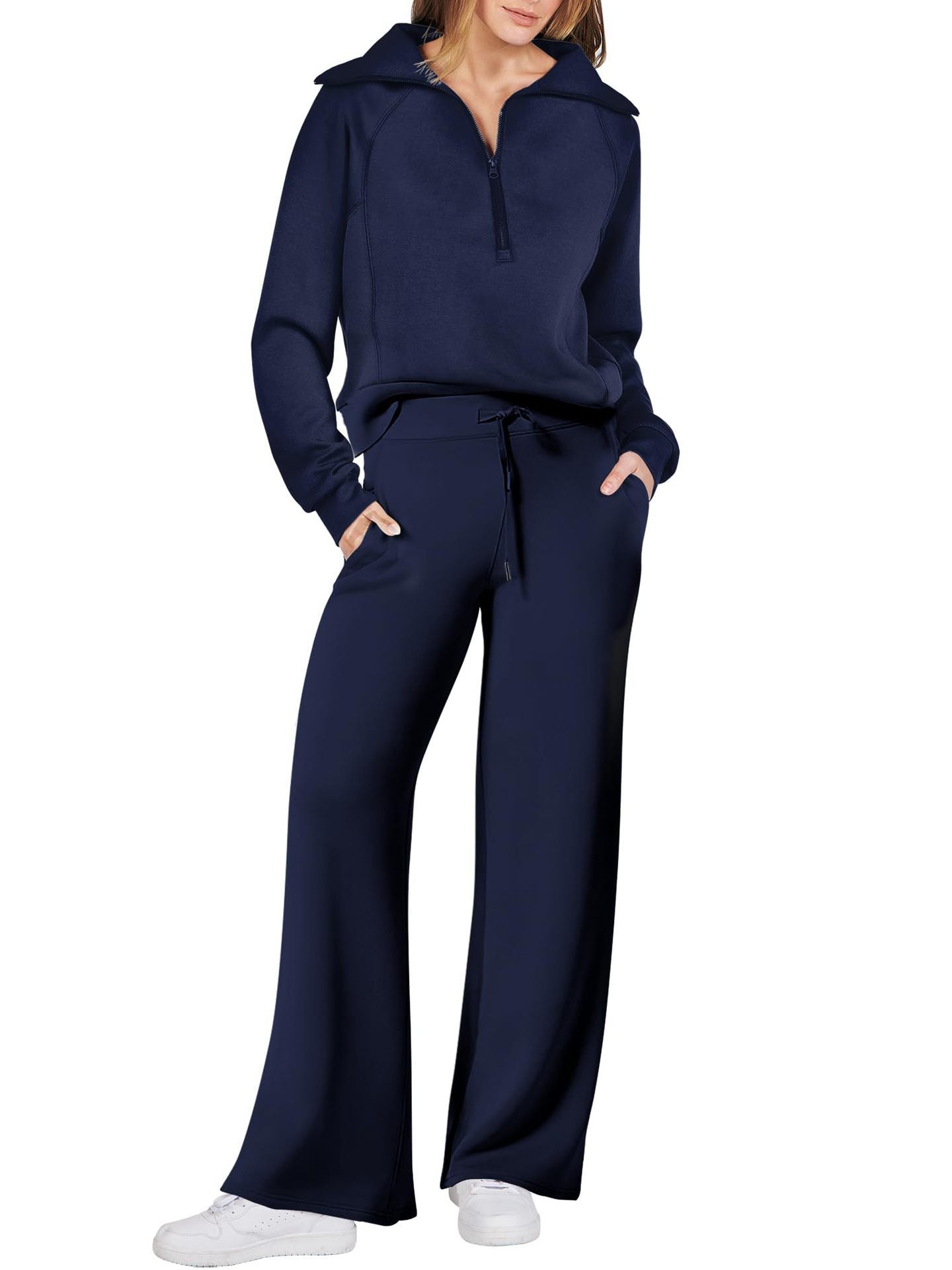 Leisure Sports Suit Long-sleeve Zipper Sweatshirt Wide Leg Pants Two-piece Set - globaltradeleader