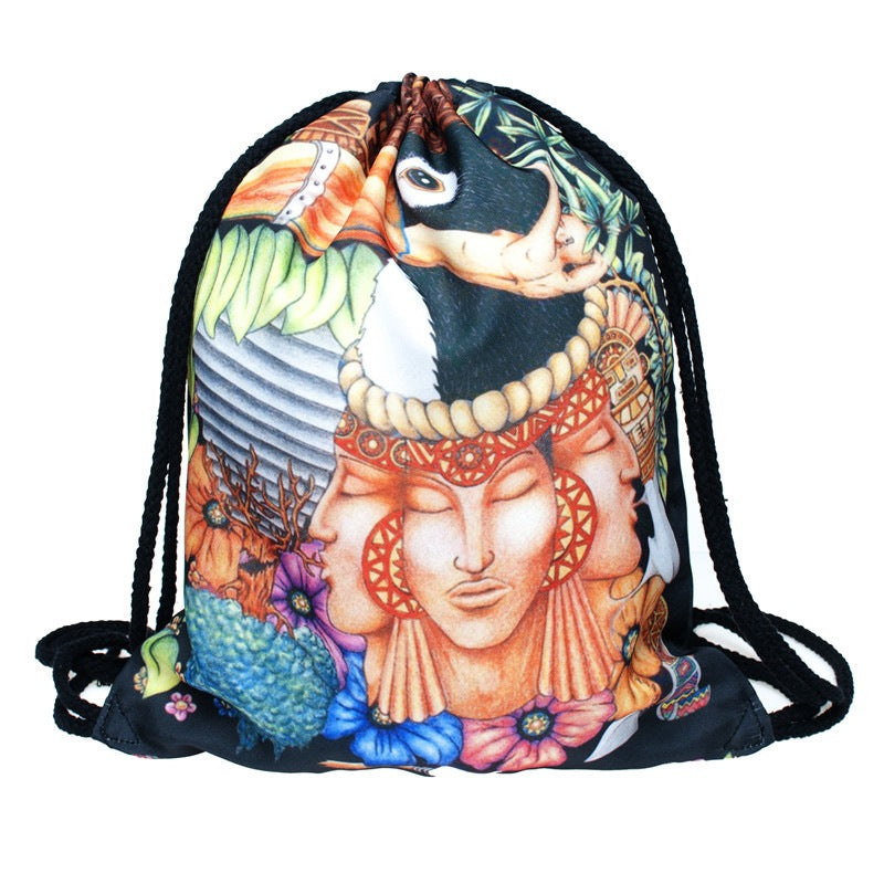 3D Digital Print Drawstring Pocket Shopping Storage Drawstring Backpack