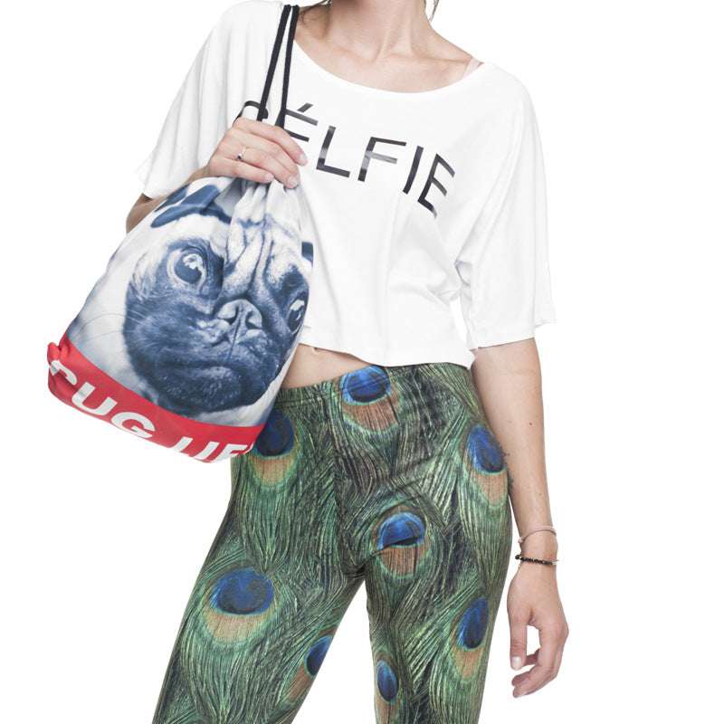 3D Digital Print Pug Drawstring Drawstring Pocket