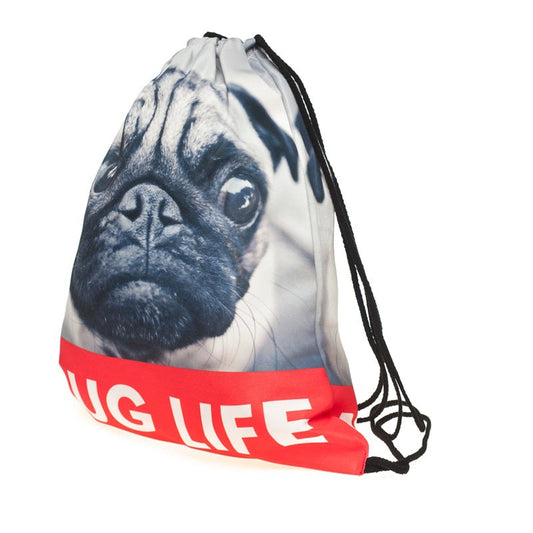 3D Digital Print Pug Drawstring Drawstring Pocket