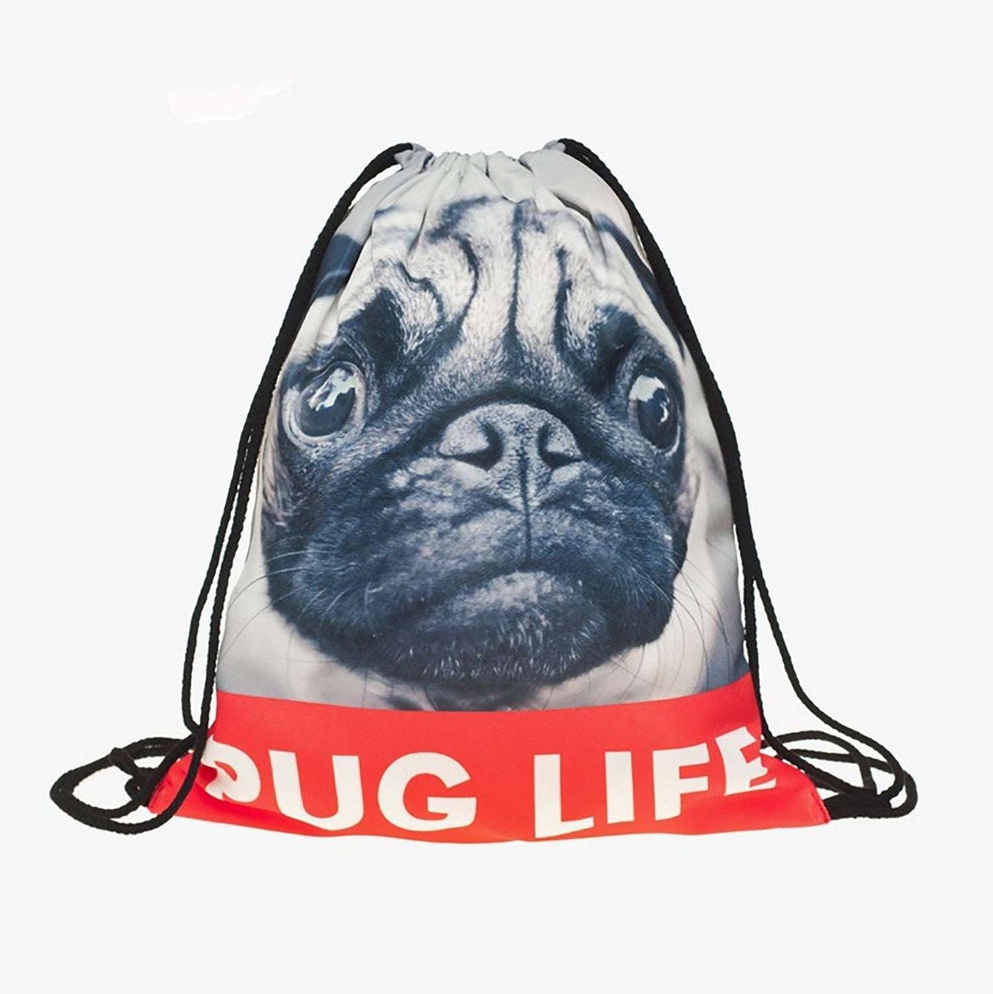 3D Digital Print Pug Drawstring Drawstring Pocket