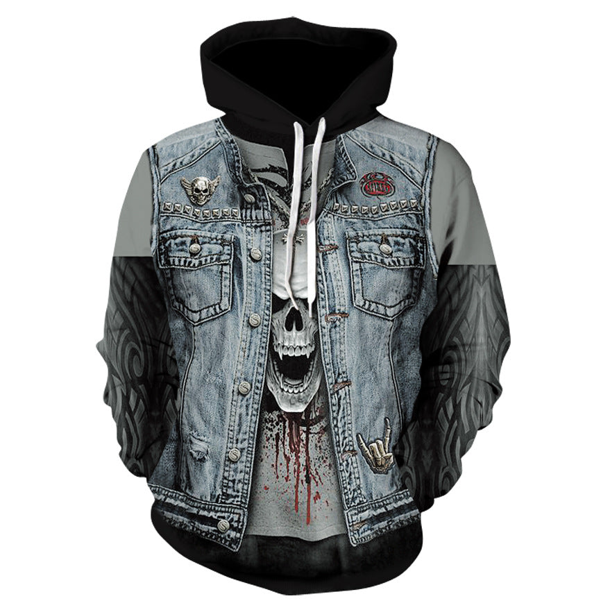 3D Digital Print Skull Jacket With Hood