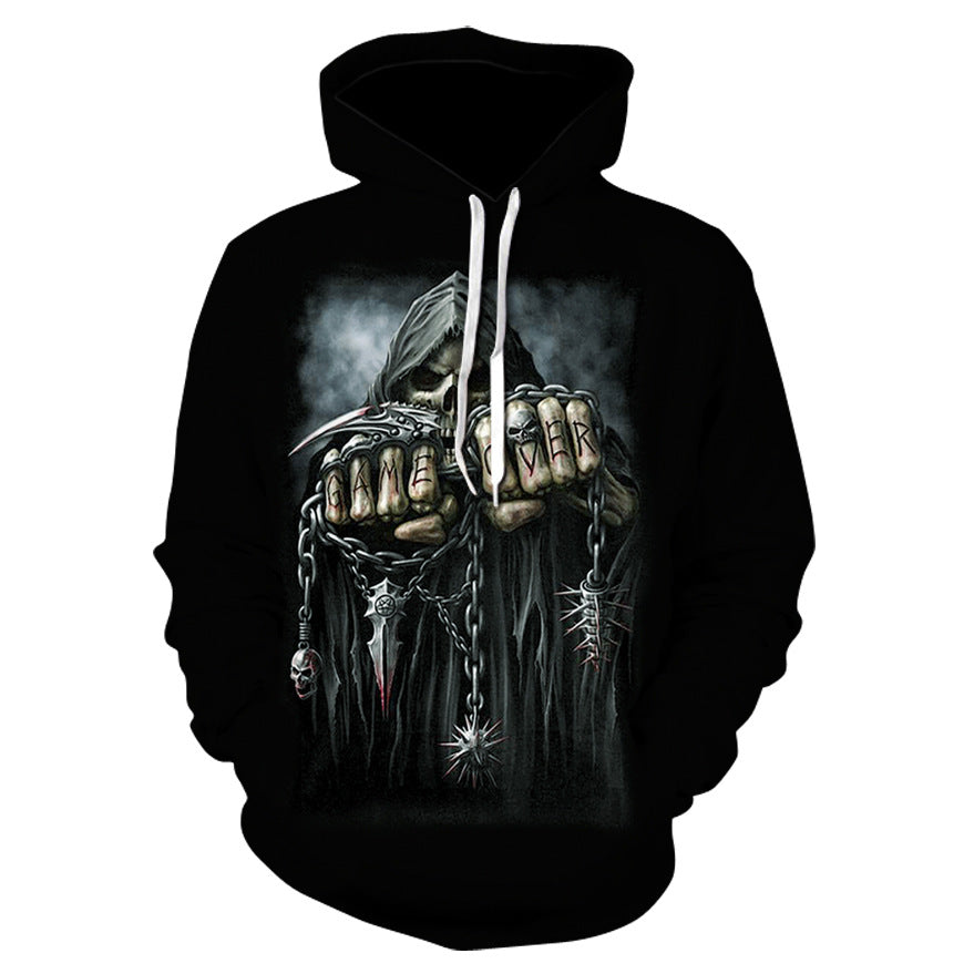 3D Digital Print Skull Jacket With Hood