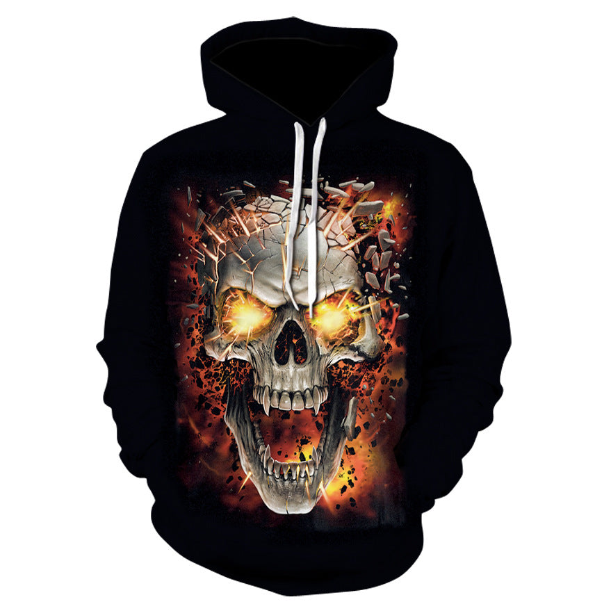 3D Digital Print Skull Jacket With Hood