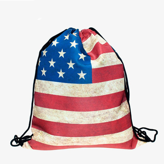 3D Digital Printing Flag Drawstring Pocket Shopping Storage Drawstring Backpack Drawstring Drawstring Pocket