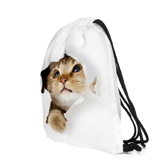 3D Digital Printing Polyester Backpack Animal Drawstring Pocket Women's Shopping Storage Drawstring Backpack