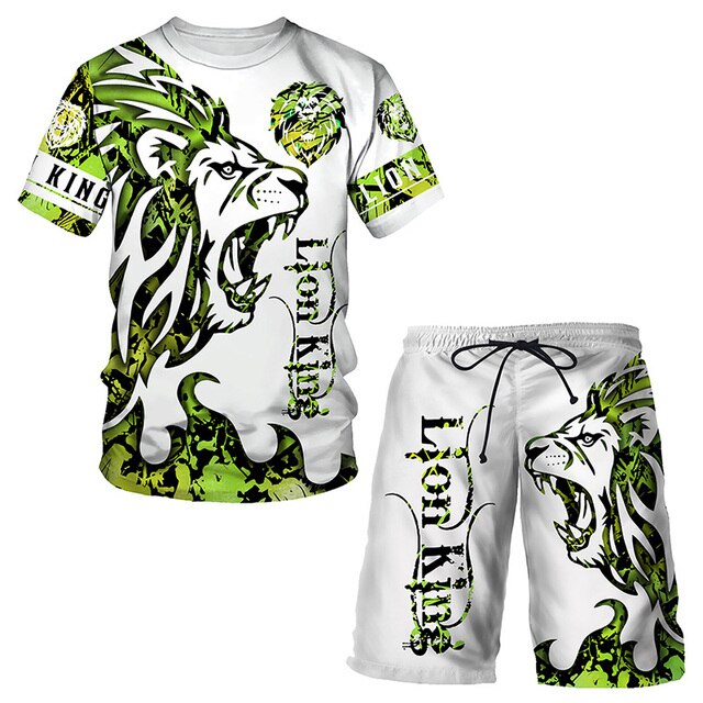 3D Printed Men's T-shirt Suit Fashion Men's Lion Sports Coat Shorts