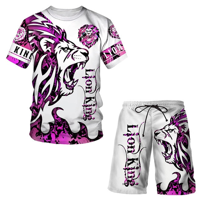 3D Printed Men's T-shirt Suit Fashion Men's Lion Sports Coat Shorts