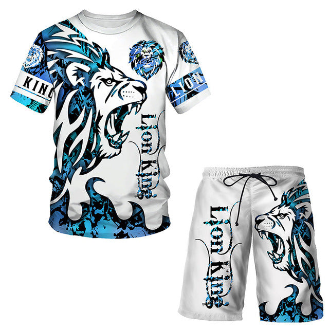 3D Printed Men's T-shirt Suit Fashion Men's Lion Sports Coat Shorts