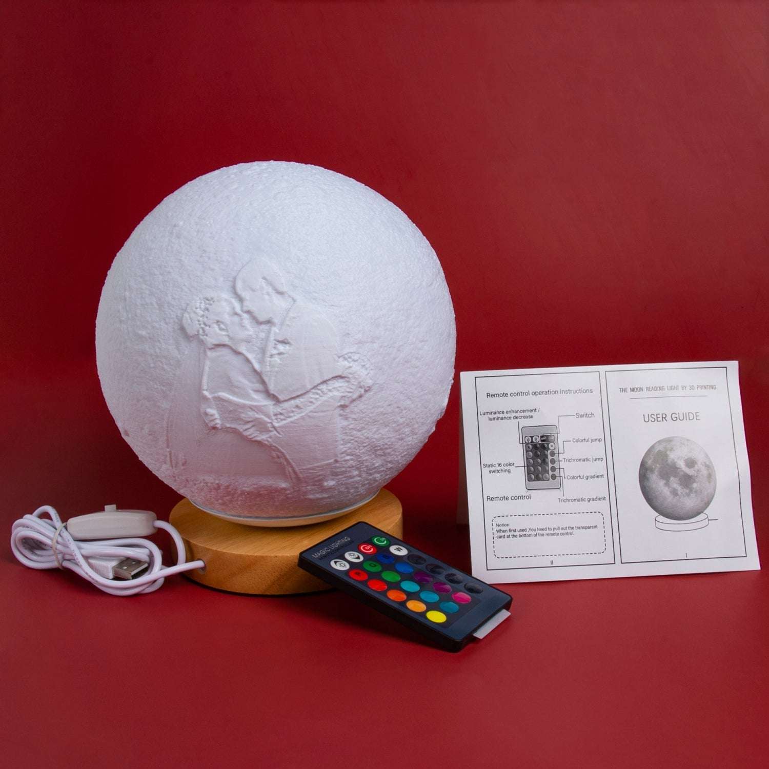 3D Printing 16 Colors Remote Control LED Moon Lamp