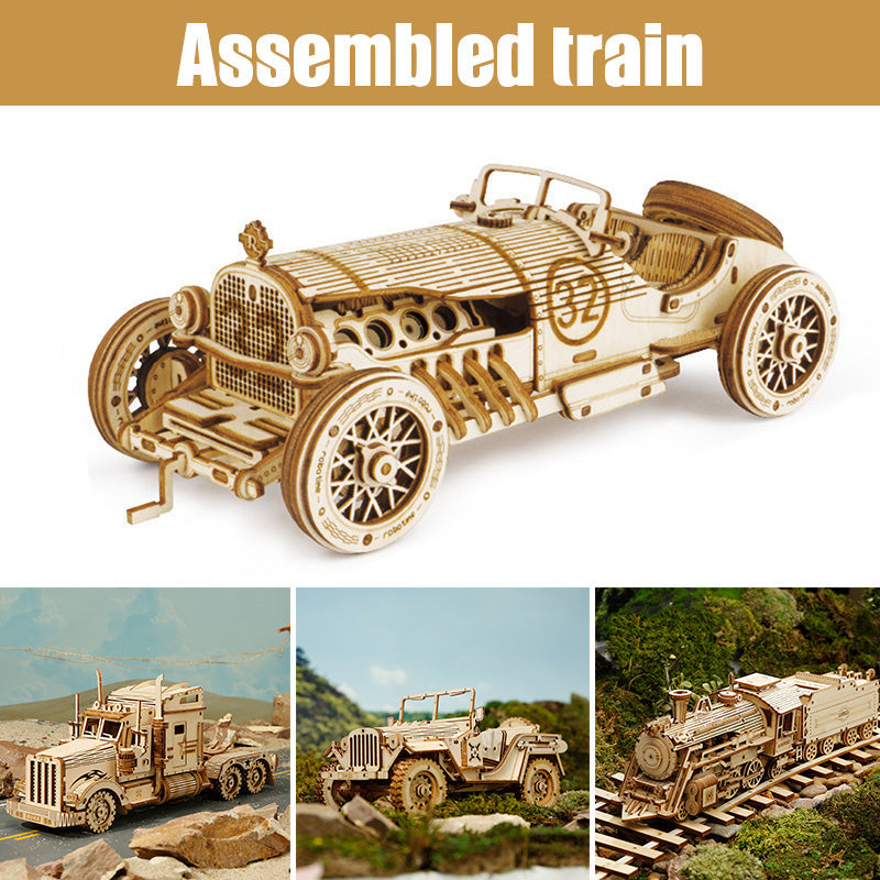 3D Wooden Puzzle Train Model DIY Wooden Train Toy Mechanical Train Model Kit Assembly Model Home Decoration Crafts