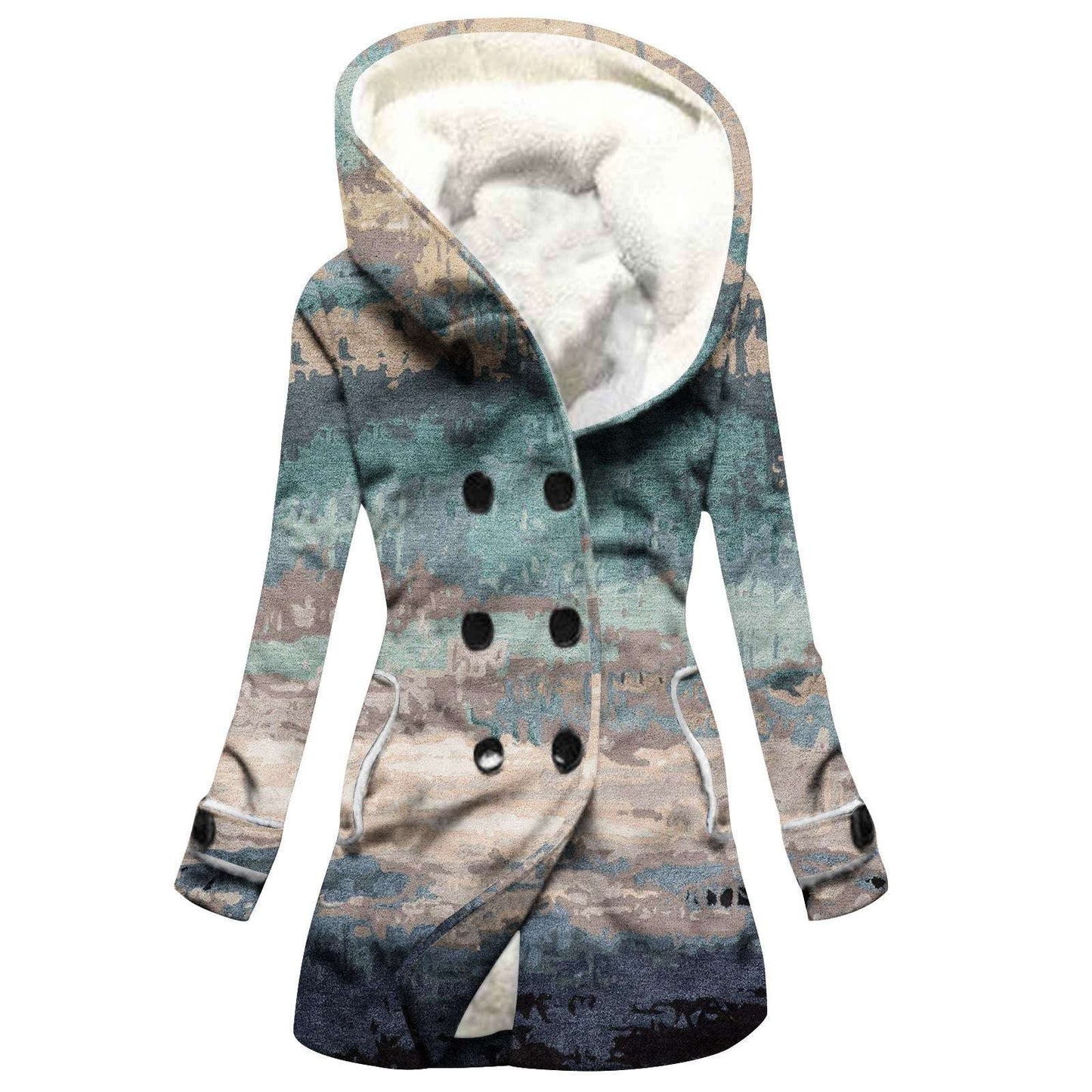 Women's Windbreaker Winter Thickened Imitation Lamb Stitching Floral Hooded - globaltradeleader