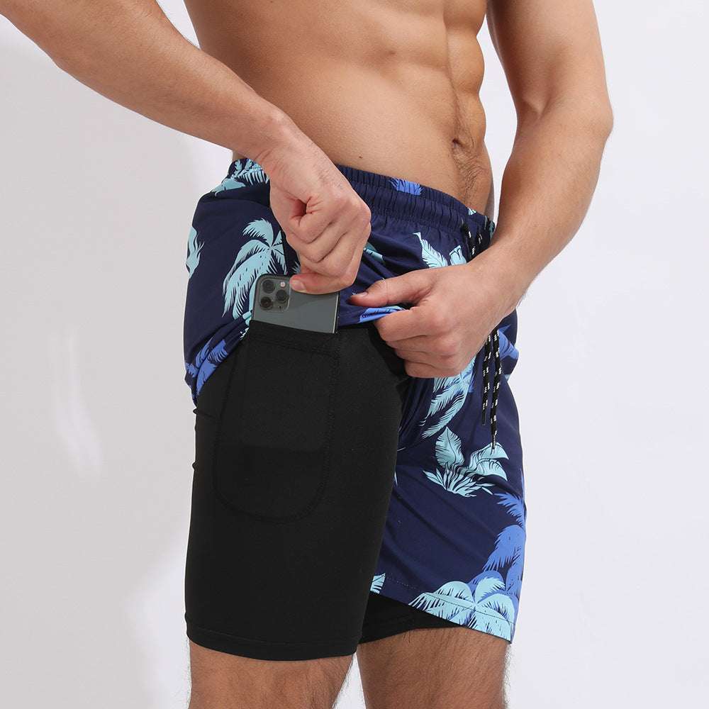 Gradient Printed Beach Shorts Double Layer Casual Sport Shorts - globaltradeleader
