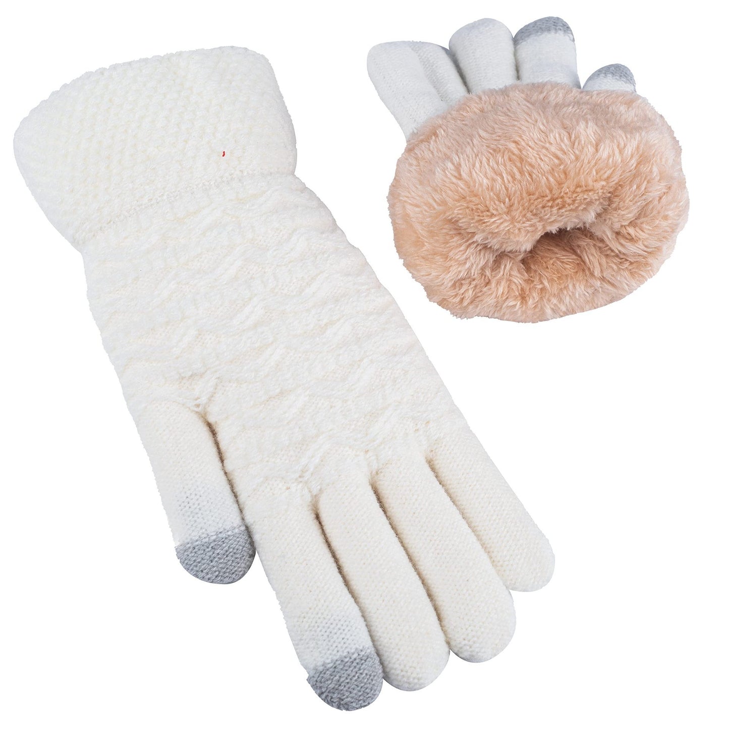 Women's Wave Patterned Double-layer Velvet Thickened Knitted Gloves - globaltradeleader