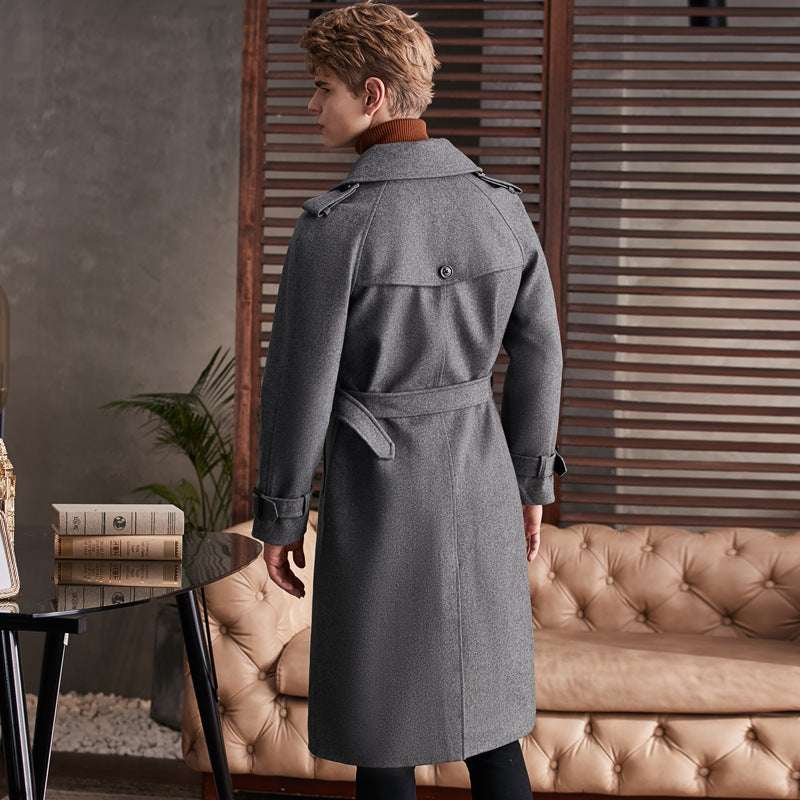 Men's Double Breasted Knee Length Woolen Coat - globaltradeleader