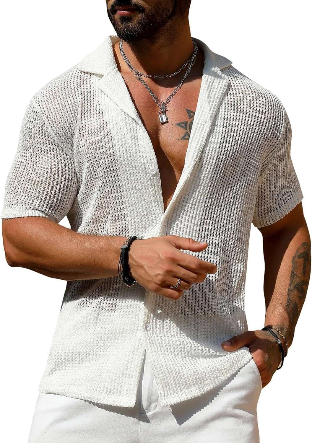 Men's Casual Shirt Fashionable Breathable Cardigan Short Sleeve Top - globaltradeleader