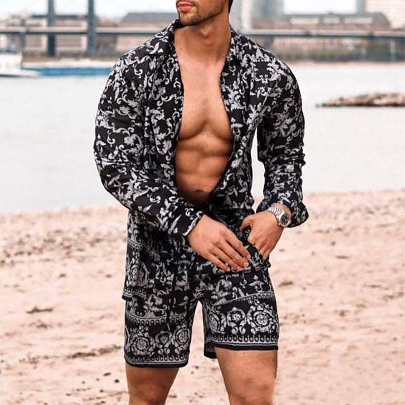 Long Sleeve Shirt Shorts Beach Casual Suit - globaltradeleader