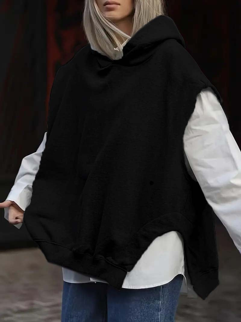 Women's Solid Color Style Loose Sleeveless Hooded Jacket Sweater - globaltradeleader