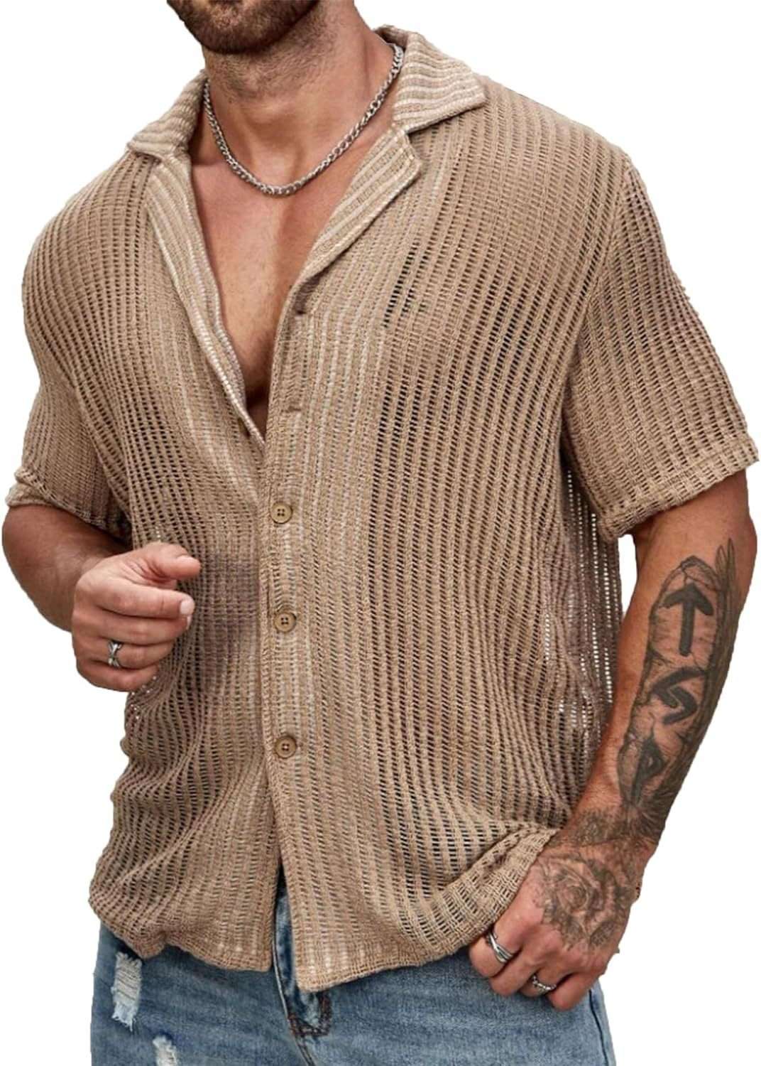 Men's Casual Shirt Fashionable Breathable Cardigan Short Sleeve Top - globaltradeleader