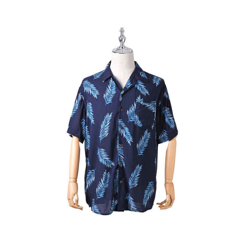 Men's Shirt Rayon Printed Cardigan Short Sleeve Beach Shirt - globaltradeleader