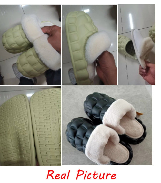 Fuzzy Slippers Women Winter Bedroom Indoor Shoes With Detachable Heel - globaltradeleader