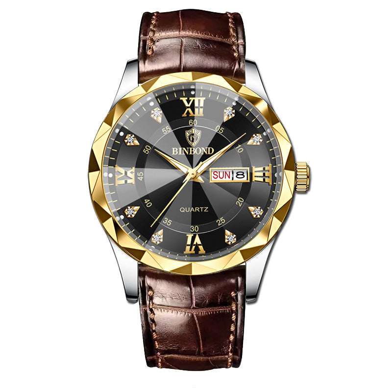 Genuine Leather Men's Waterproof Leisure Fashion Business Men's Student Quartz Watch - globaltradeleader