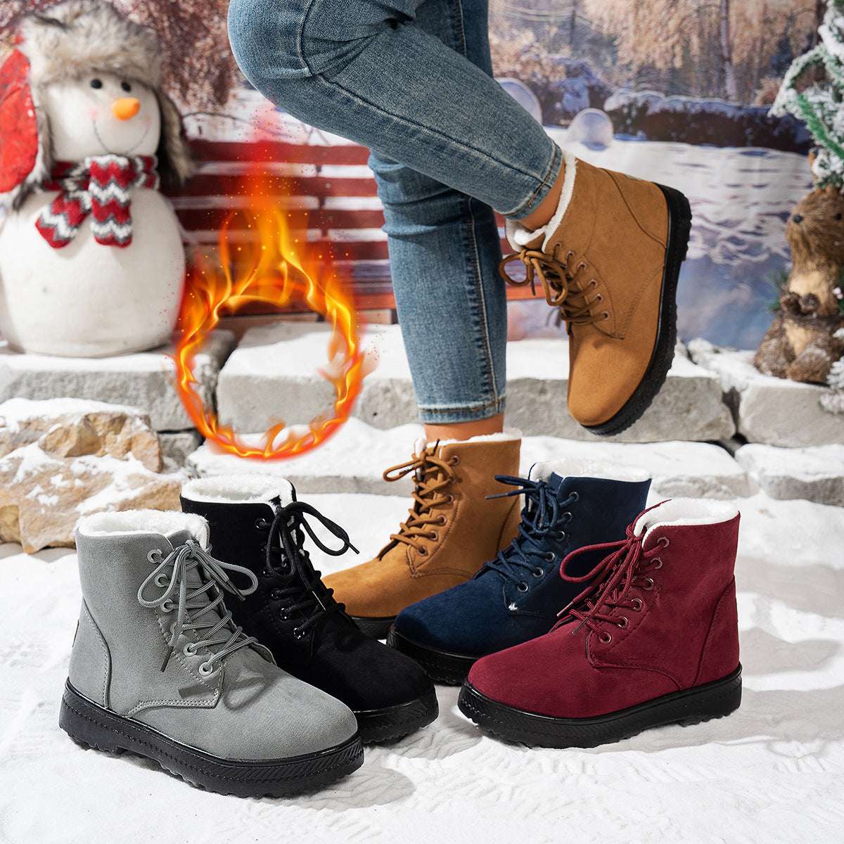 Women's Lightweight Non-slip Lace-up Thickened Warm Snow Boots - globaltradeleader