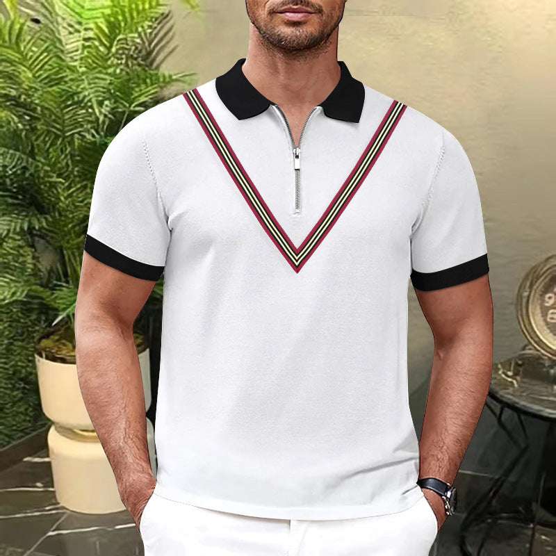 Short Sleeved Solid Color Zippered T Shirt