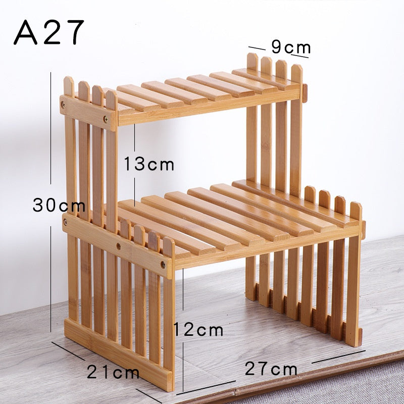 Multi-layer Solid Wood Small Flower Stand Office Desk Surface Panel Bamboo Plant Simplicity Succulent Pot Frame Balcony Storage - globaltradeleader