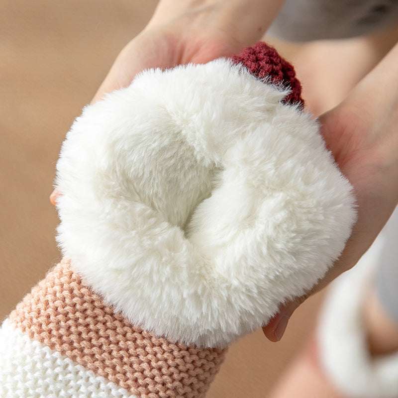 Women's Color-matching Knitted Plush Floor Socks Home Indoor Warm Non-slip Carpet Socks Winter Fashion - globaltradeleader