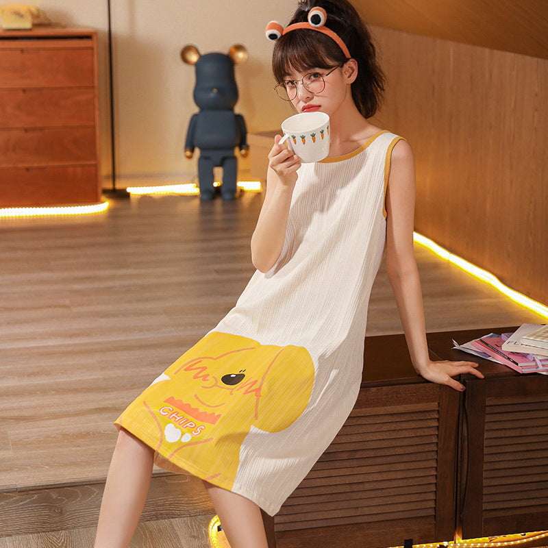 Women's Fashion Simple Cotton Halter Top Pajama Skirt
